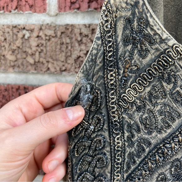 L’Pogee Washed Olive Green and Embroidered Spaghetti Strap Mini Dress - Picture 5 of 10